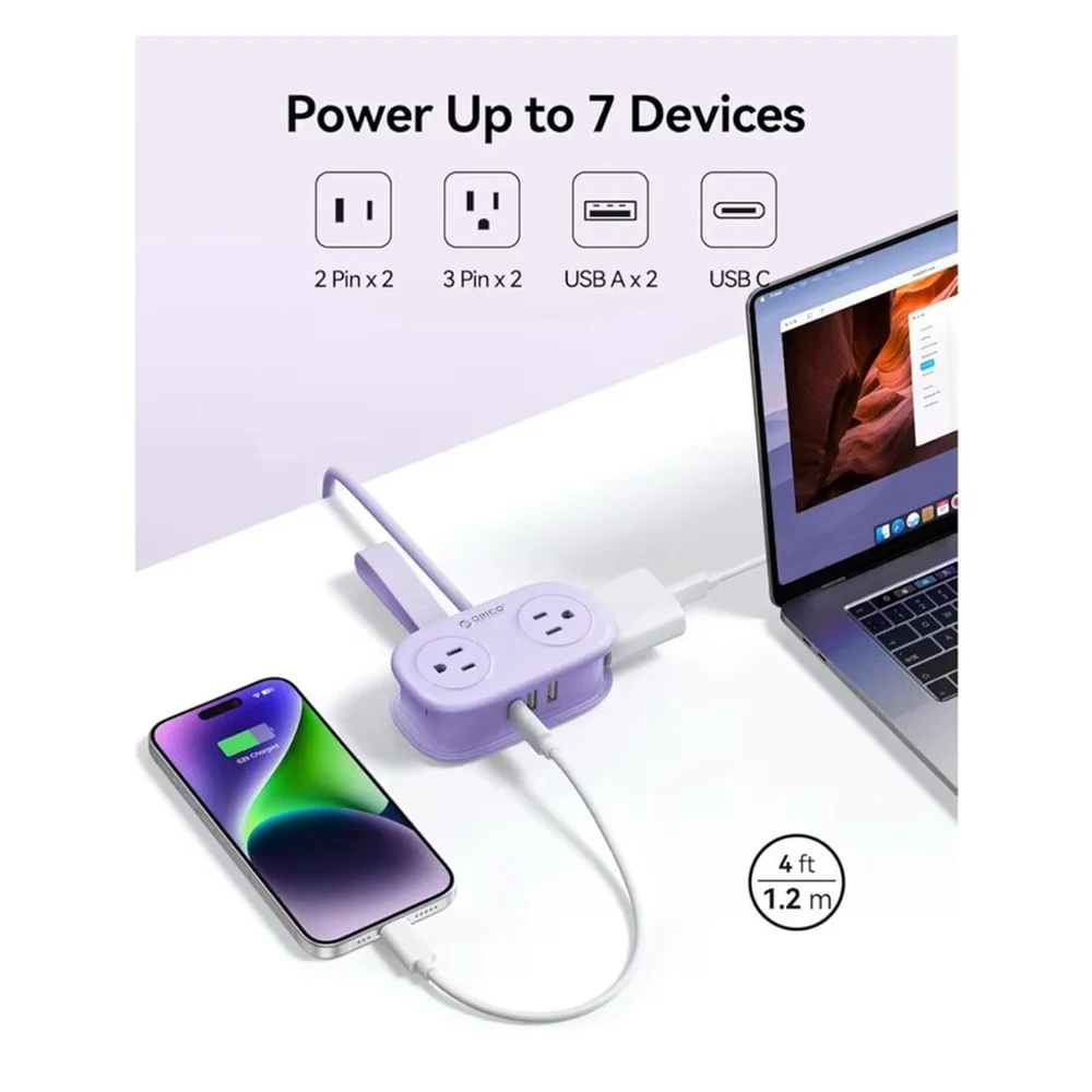 NEW 7-in-1 Power Strip Blue USB-C Travel Flat Plug Cruise Approved NIB - Picture 3 of 7